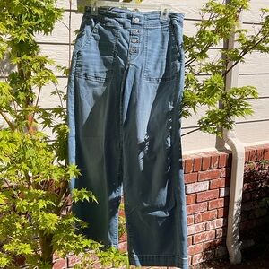 Chico's Wide-Leg Button-Fly Jeans in Faded Blue-Green